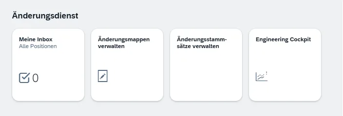 Fiori Launchpad mit der Gruppe Änderungsdienst und vier Kacheln